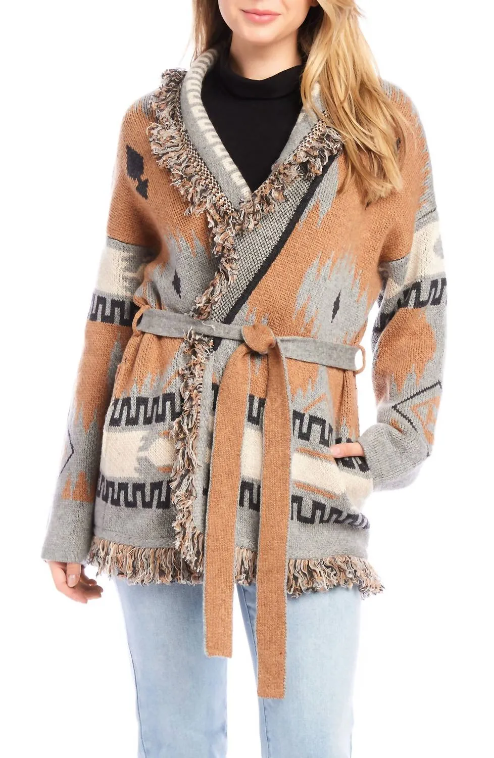 Fringe Cardigan Sweater In Multicolor