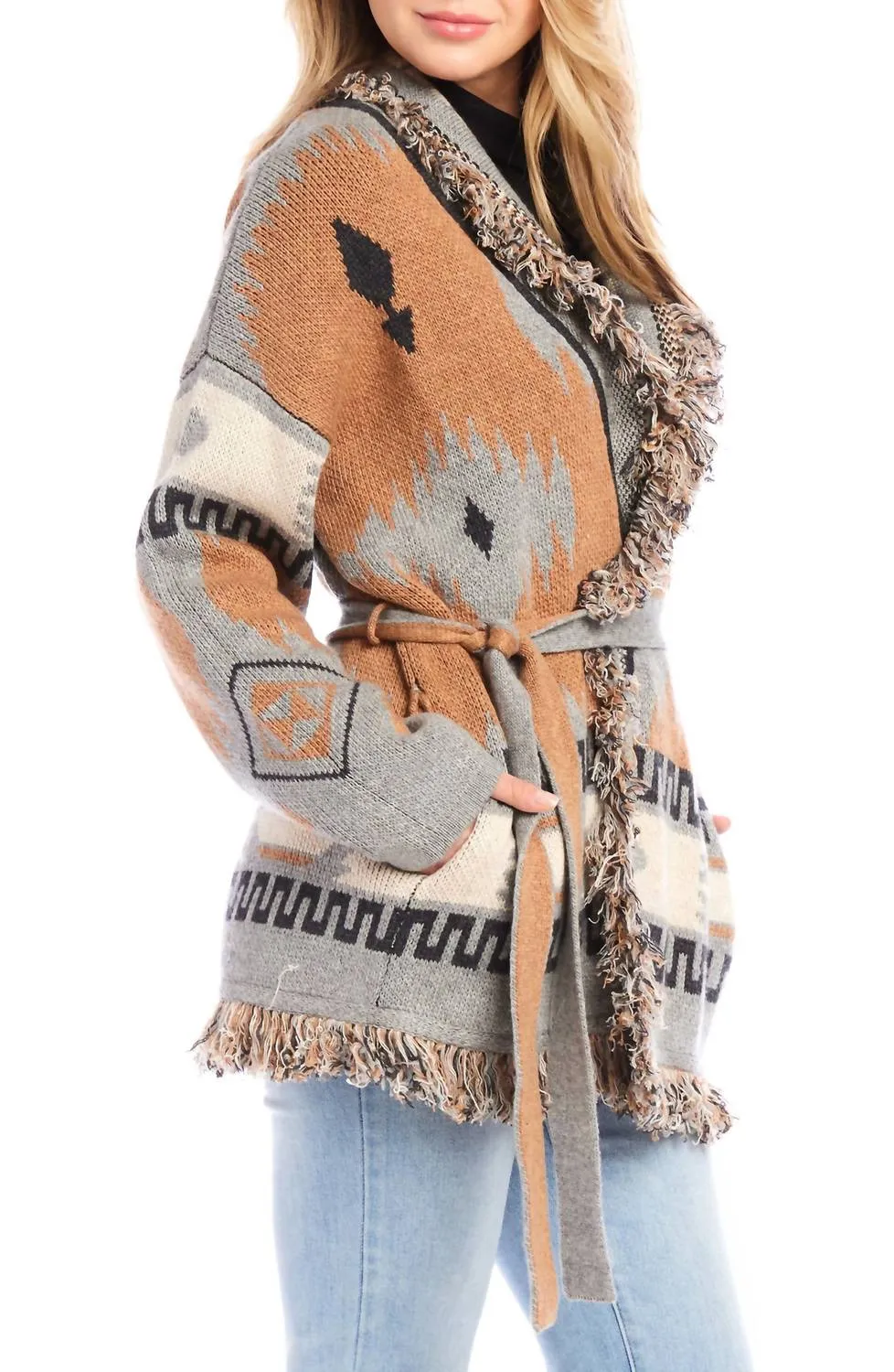 Fringe Cardigan Sweater In Multicolor