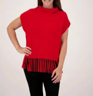 Fringe Mock Turtleneck Sweater In Red