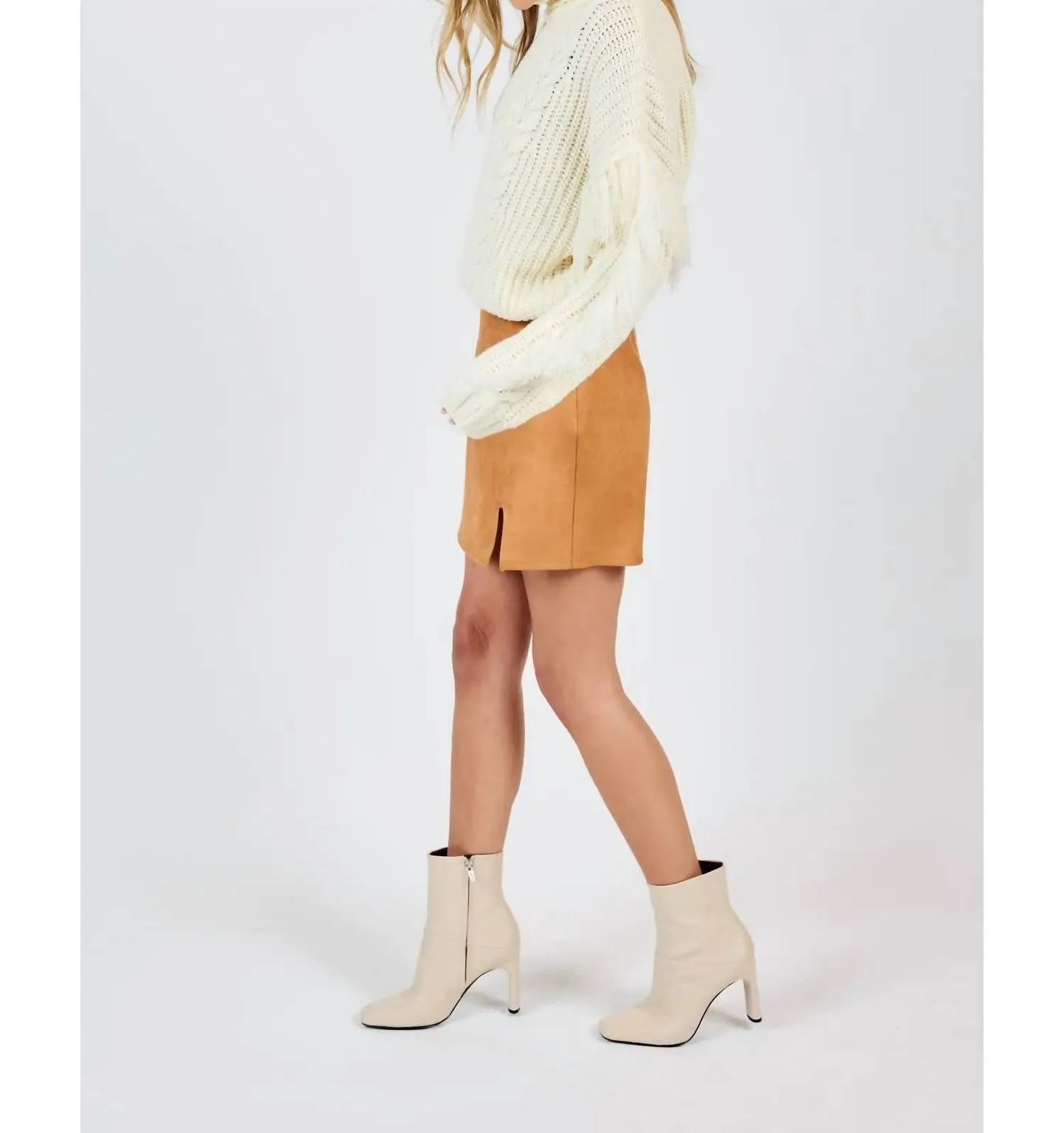 Fringe Sleeve Turtleneck Sweater In Cream