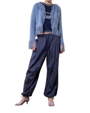 Fringe Sweater Cardigan In Light Blue