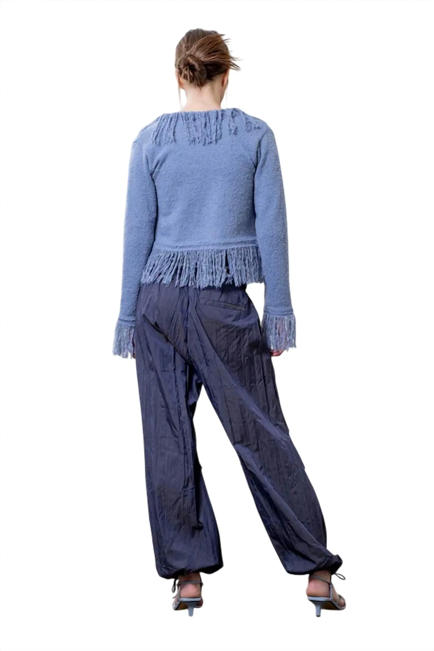 Fringe Sweater Cardigan In Light Blue