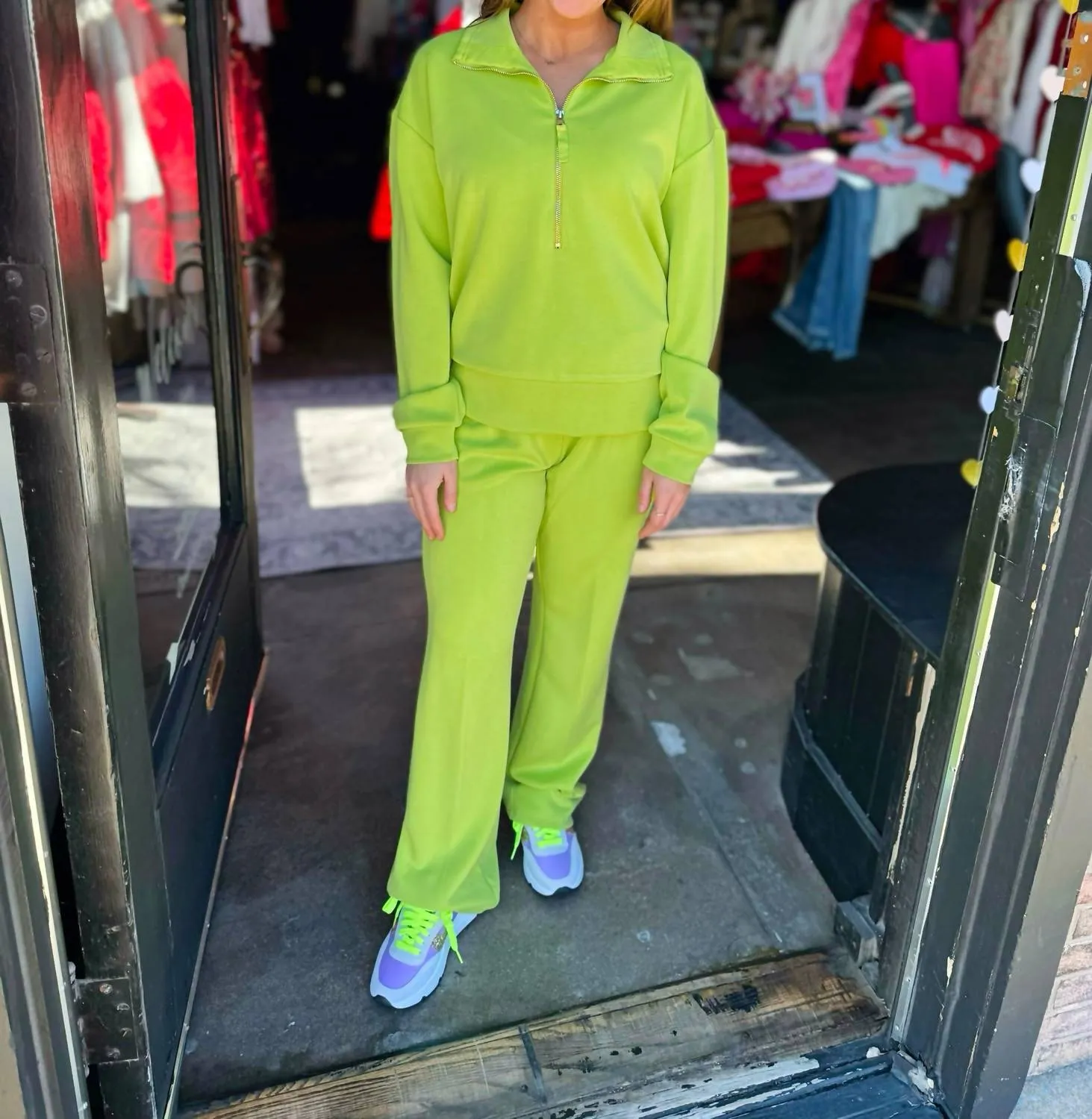 Front Zip Sweater In Lime