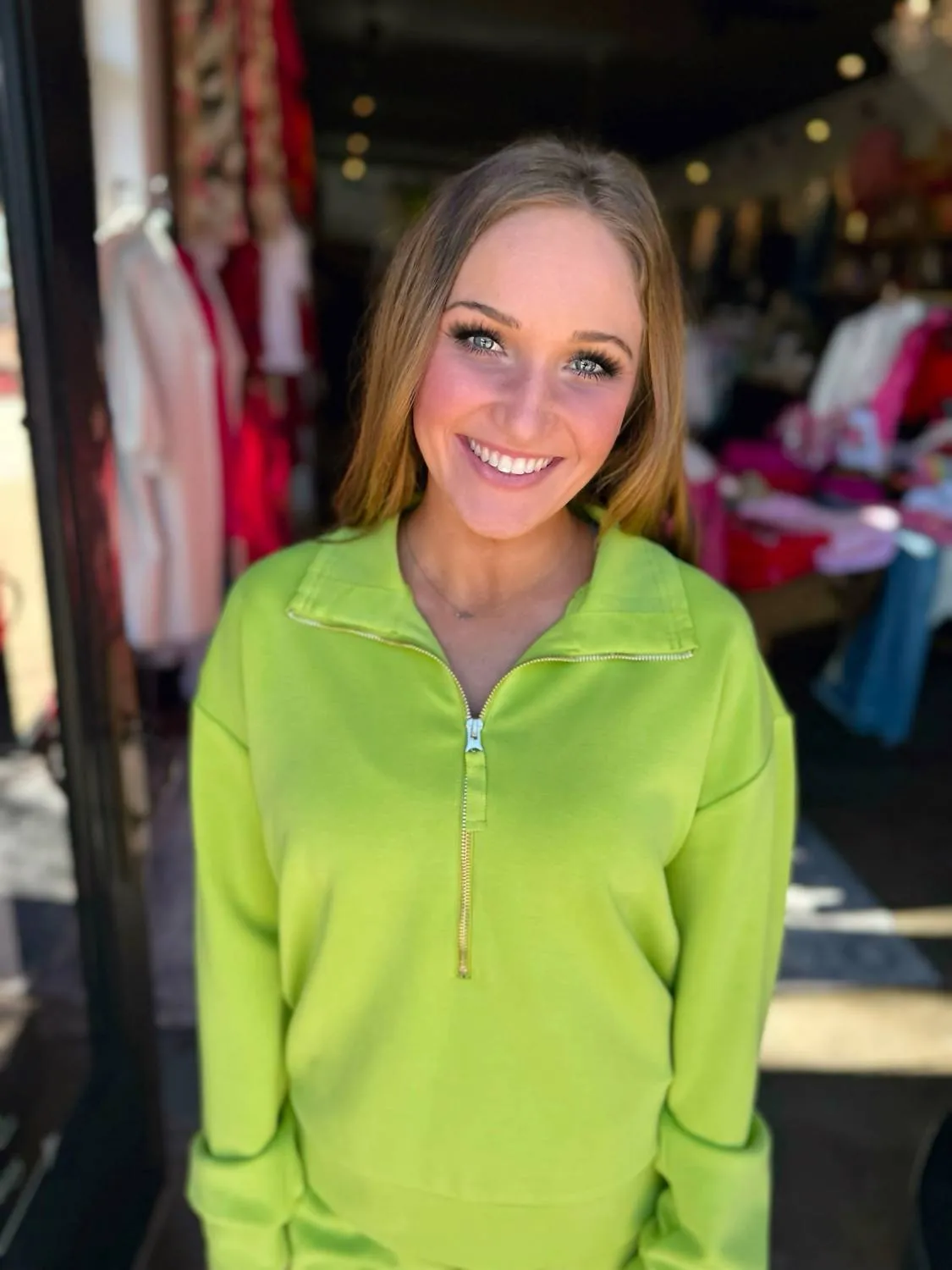 Front Zip Sweater In Lime