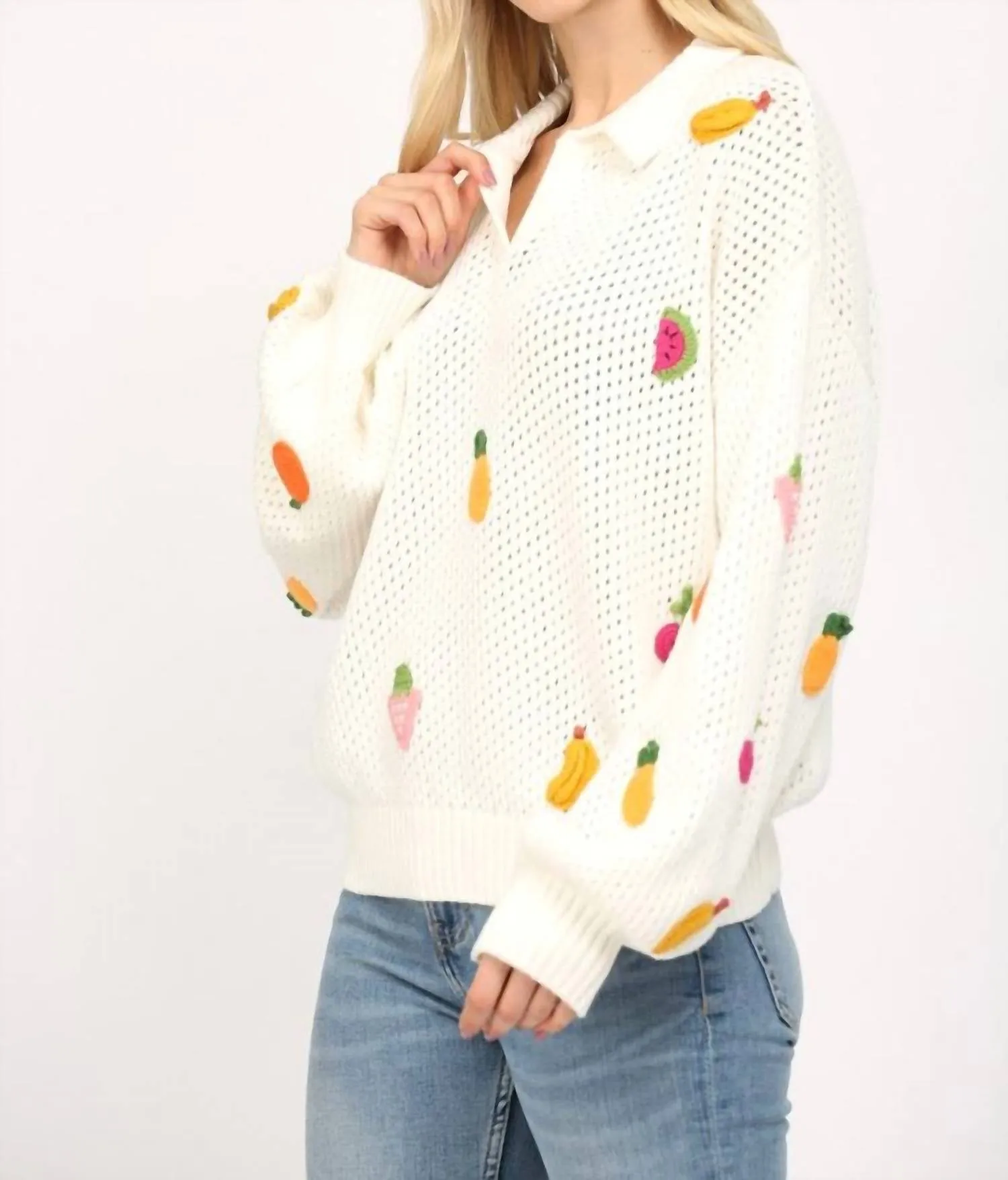 Fruit Motif Sweater In White