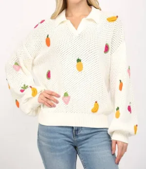Fruit Motif Sweater In White