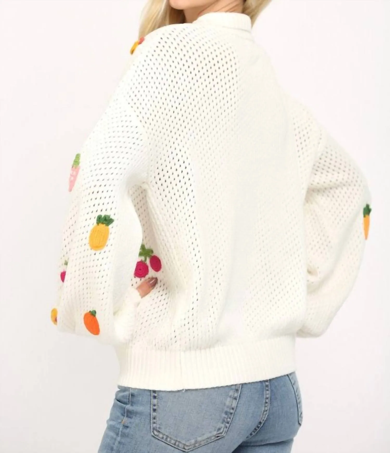 Fruit Motif Sweater In White
