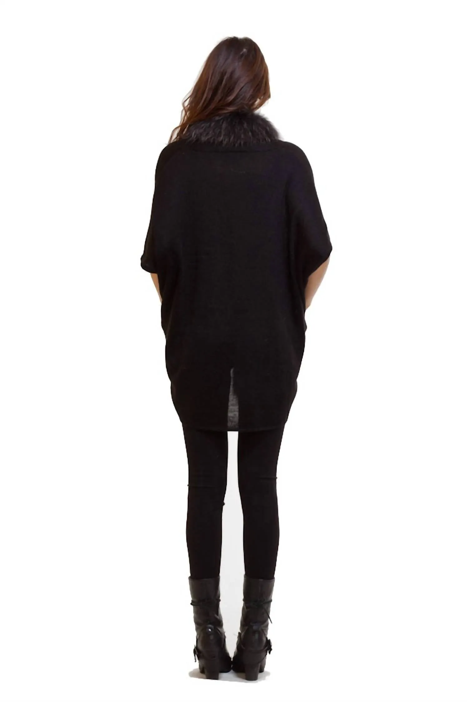 Fur Trim Cardigan In Black