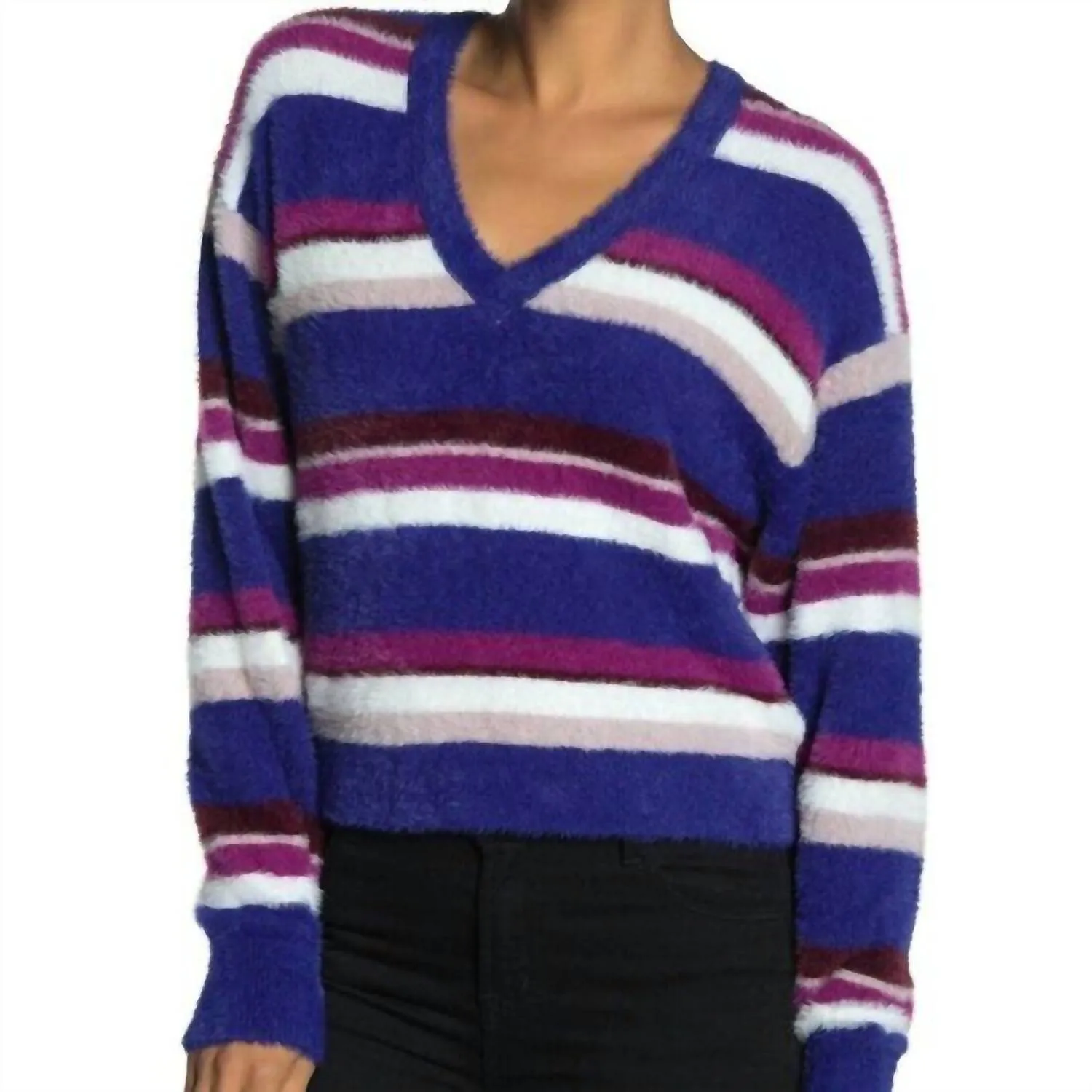 Fuzzy Dolman Sleeve Eyelash Sweater In Multicolor
