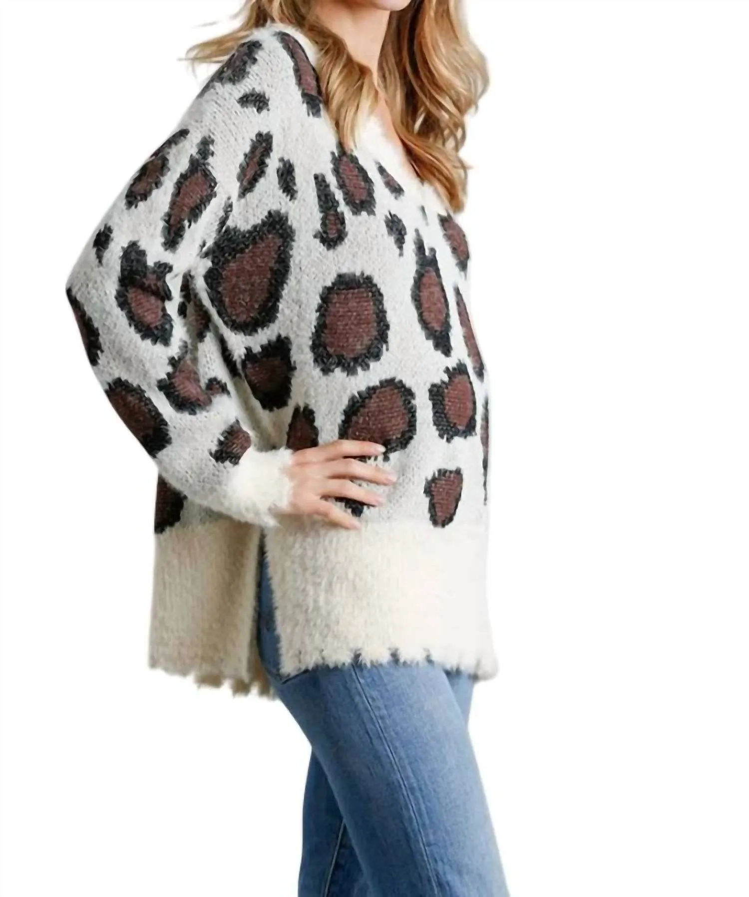 Fuzzy Leopard Sweater In Cream Mix
