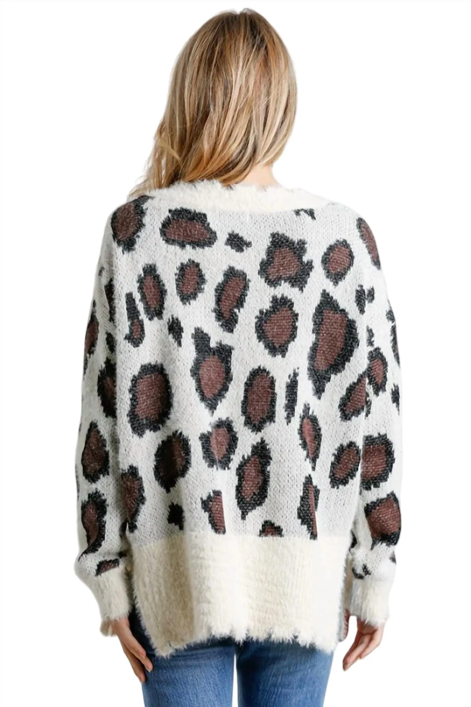 Fuzzy Leopard Sweater In Cream Mix