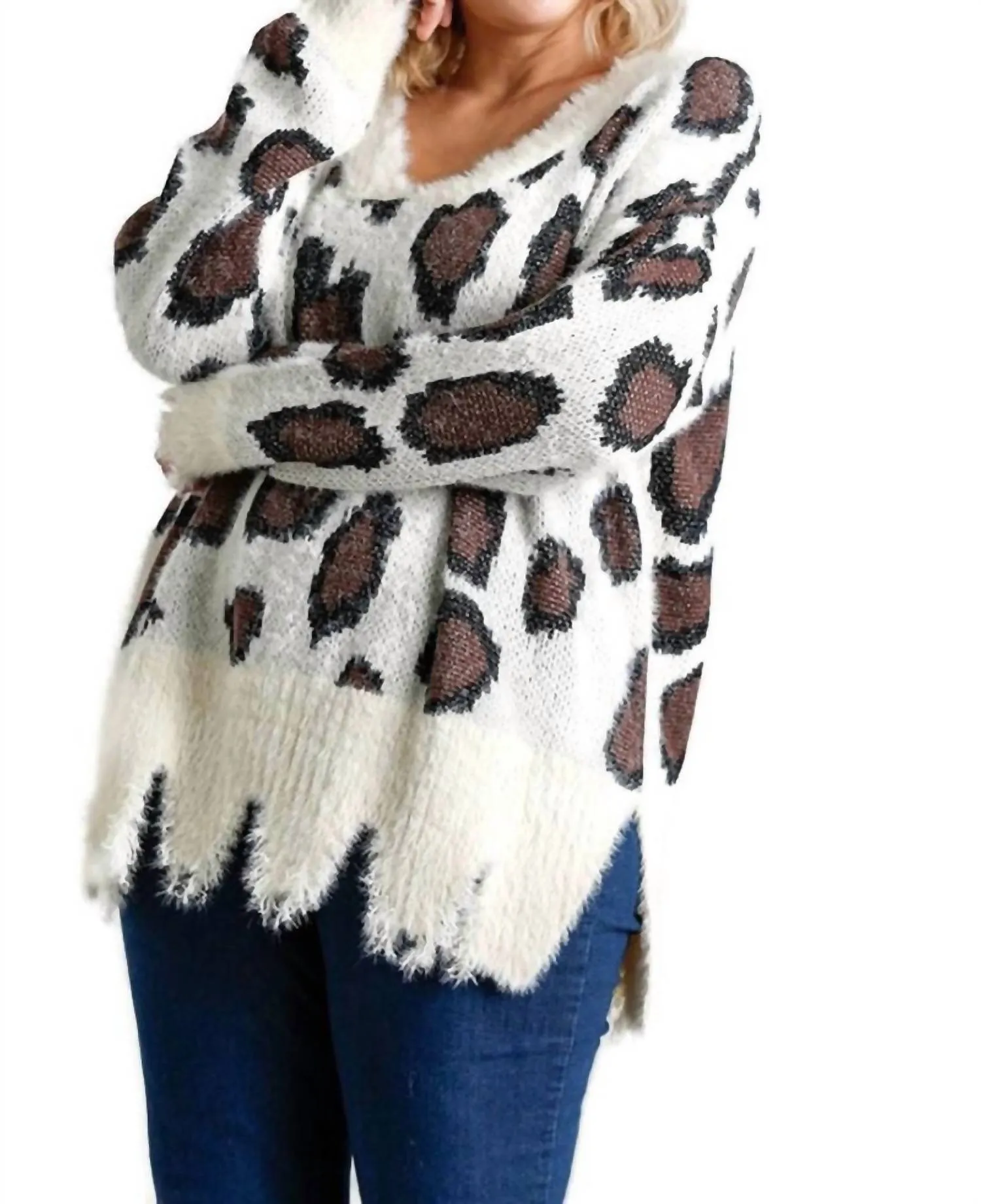 Fuzzy Leopard Sweater In Cream Mix