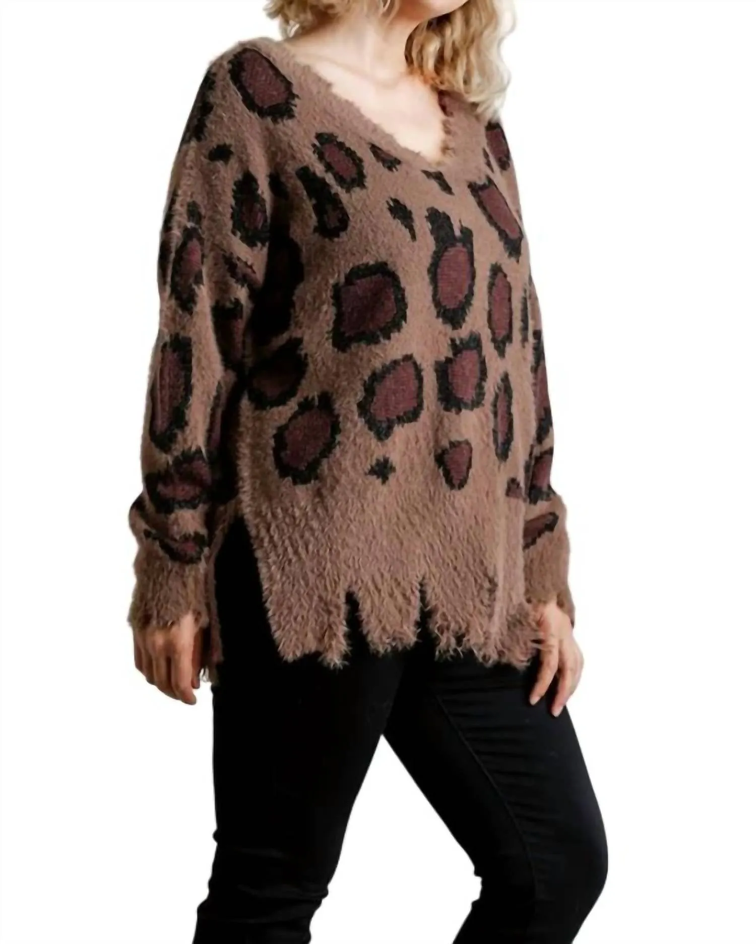 Fuzzy Leopard Sweater In Mocha
