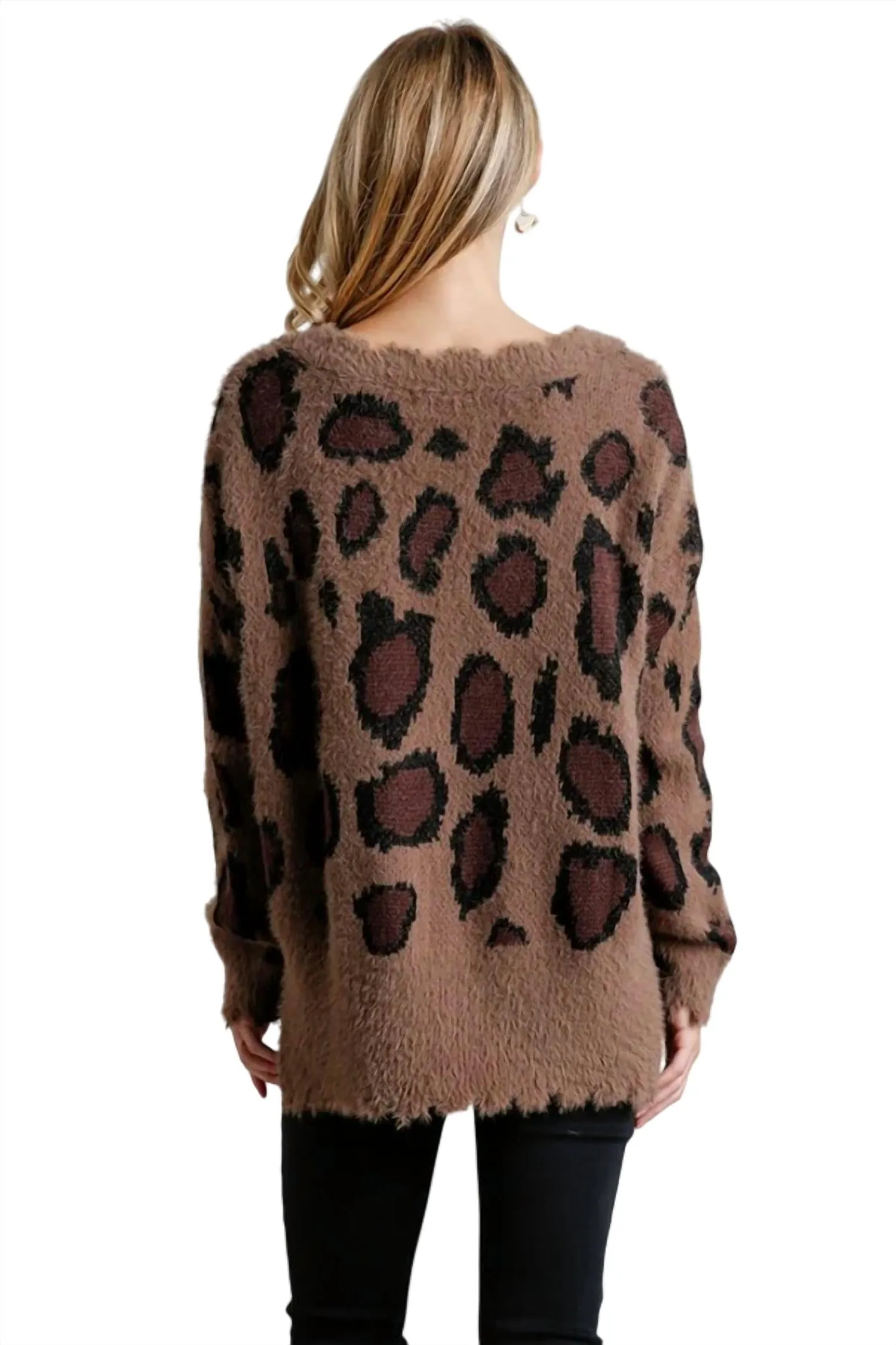 Fuzzy Leopard Sweater In Mocha