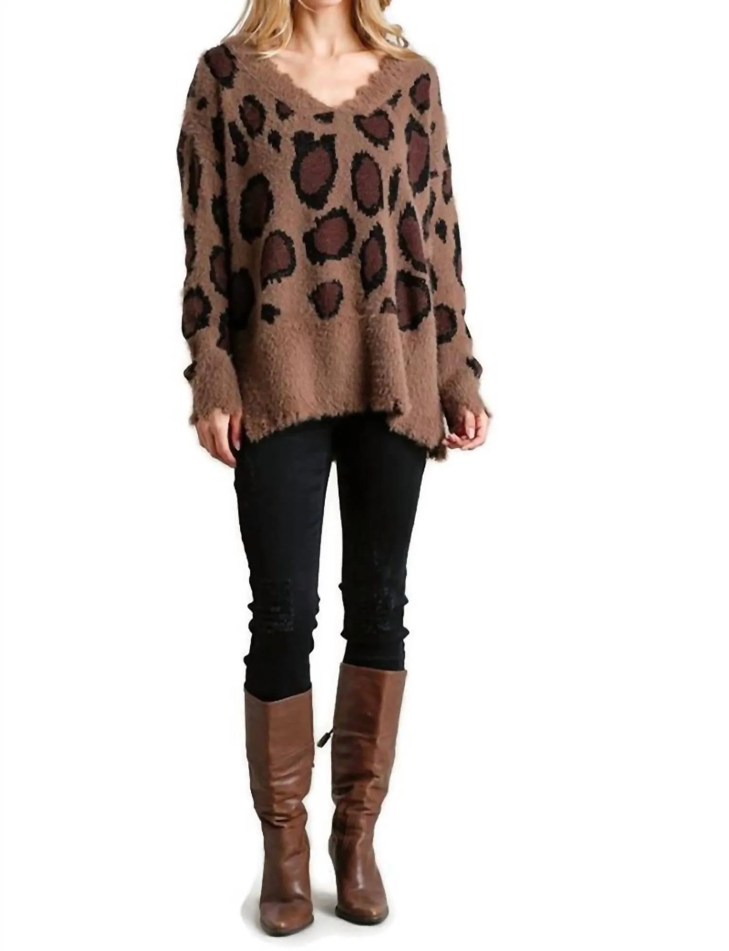 Fuzzy Leopard Sweater In Mocha