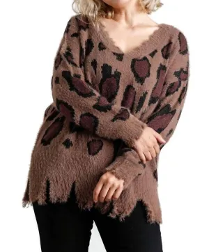 Fuzzy Leopard Sweater In Mocha