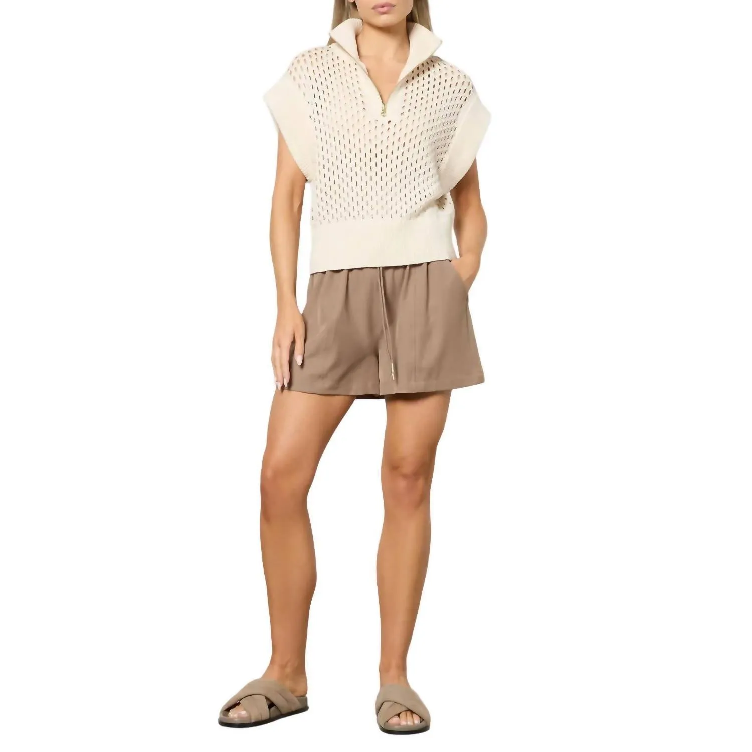 Gaines Half Zip Knit Sweater In Whitecap Grey