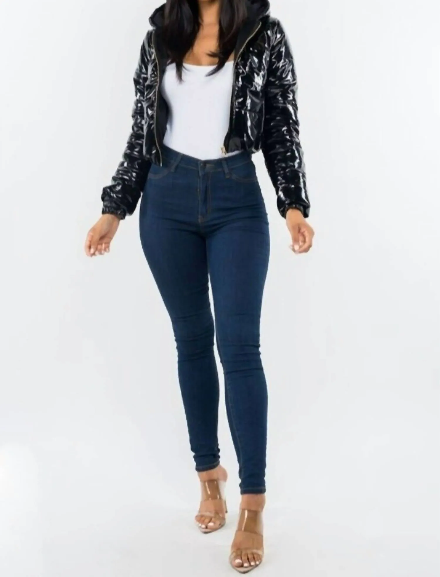 Glossy Crop Jacket In Black