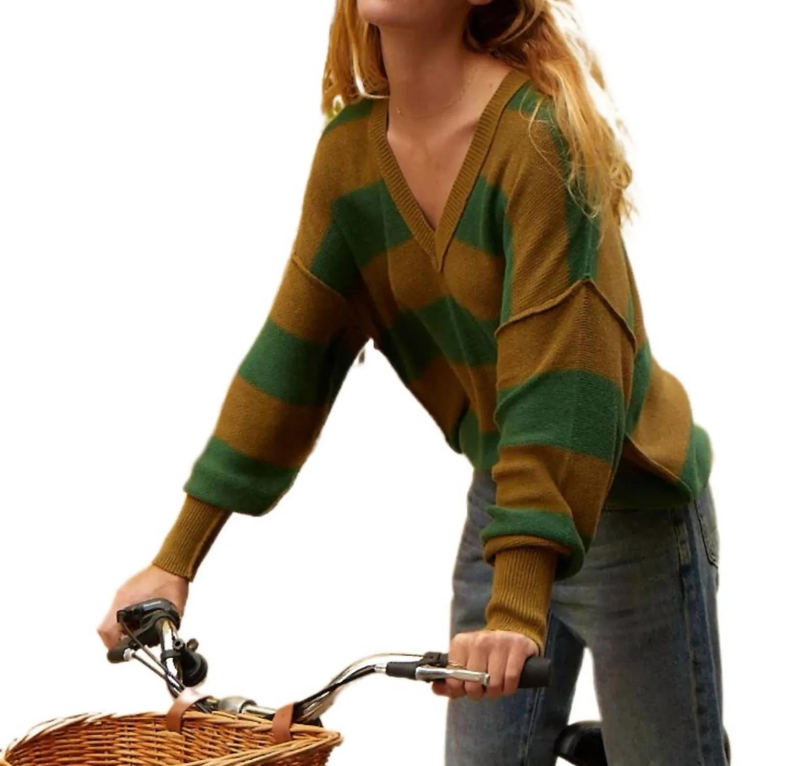Gracie Sweater In Juniper/camo Stripe