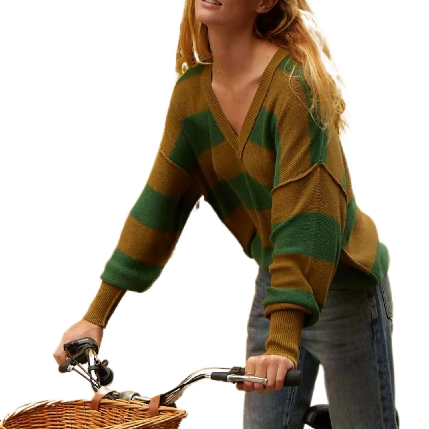 Gracie Sweater In Juniper/camo Stripe