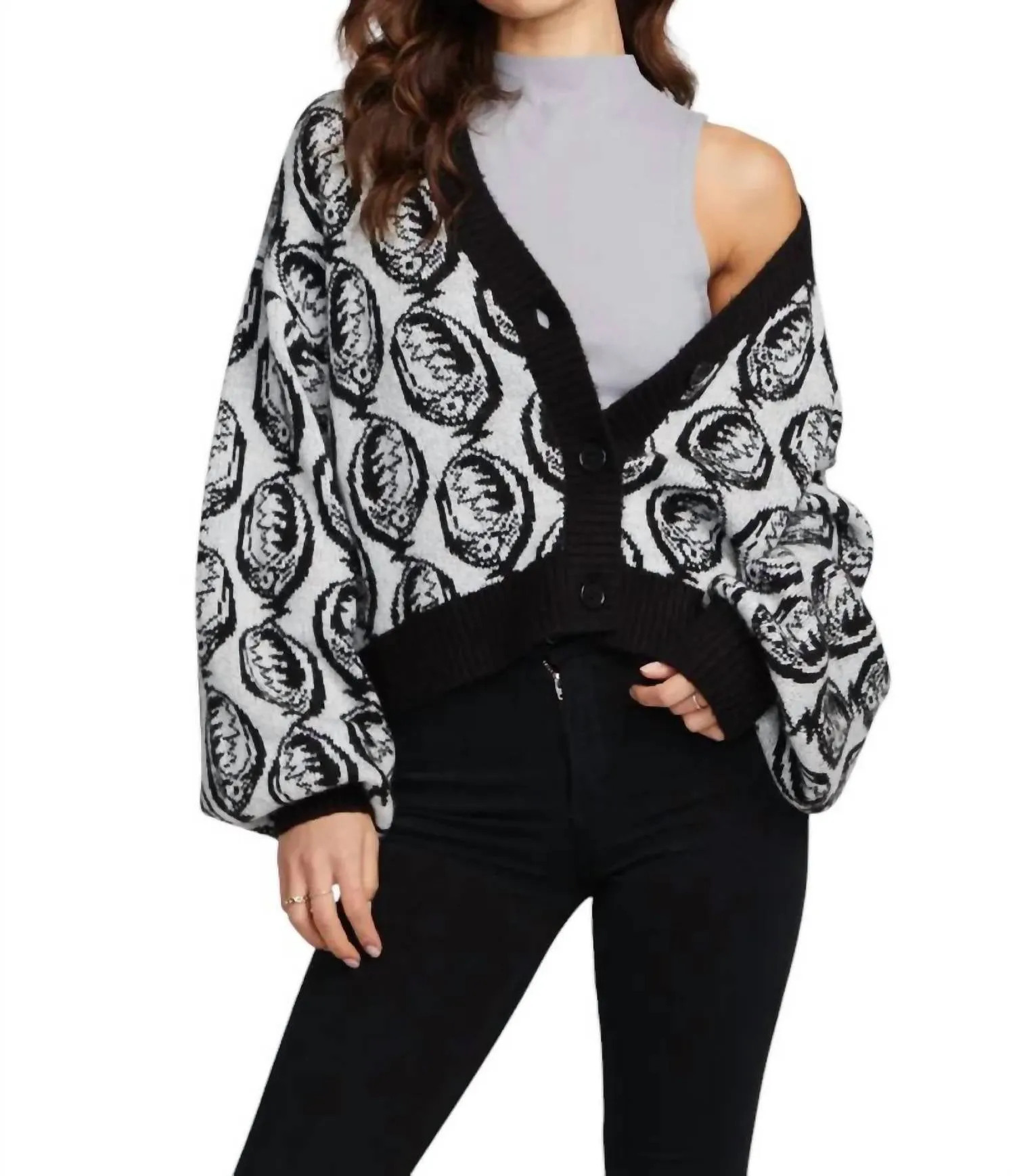 Grateful Dead Steal Your Face Cardigan In Bright White