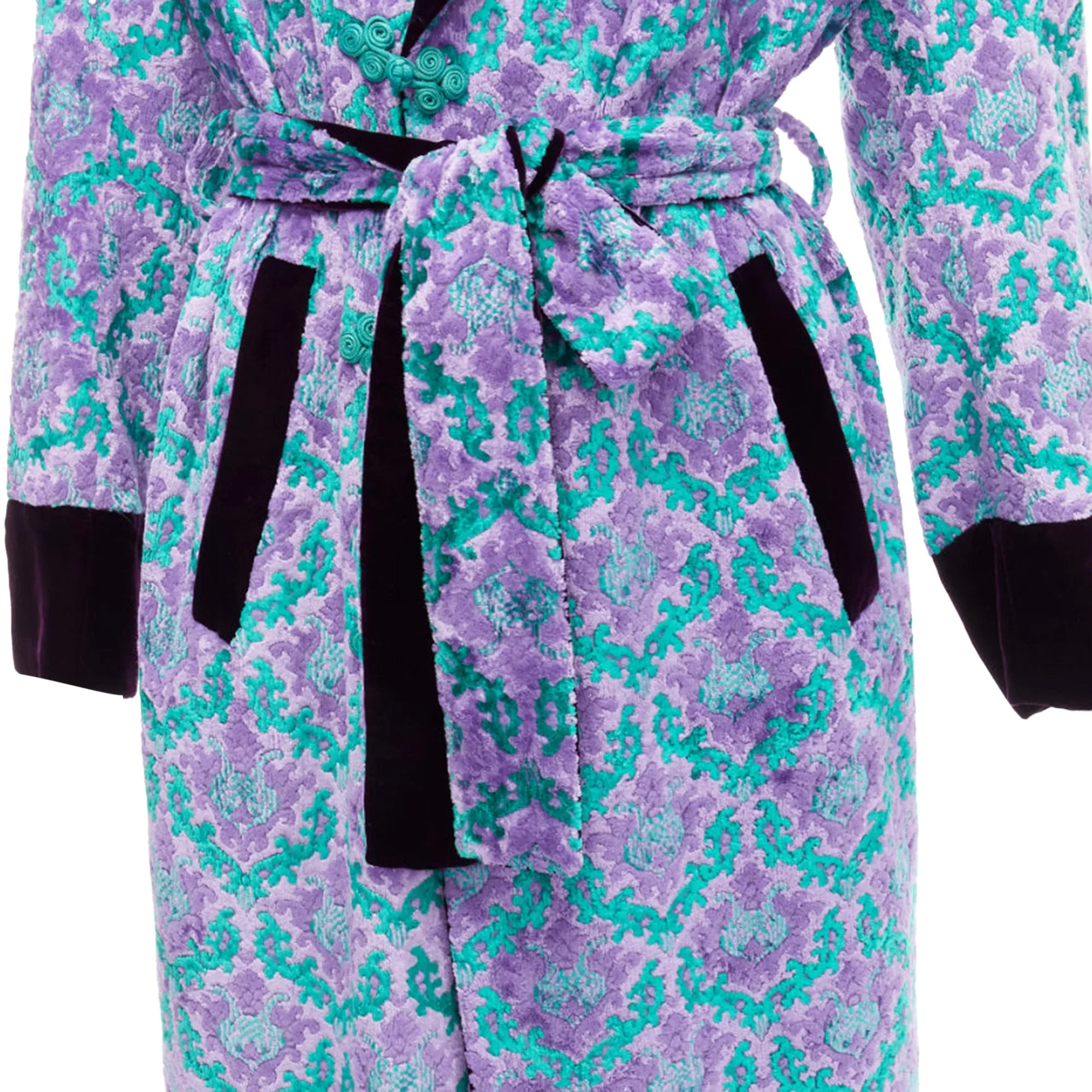 Gvgv tapestry jacquard velvet belted robe coat