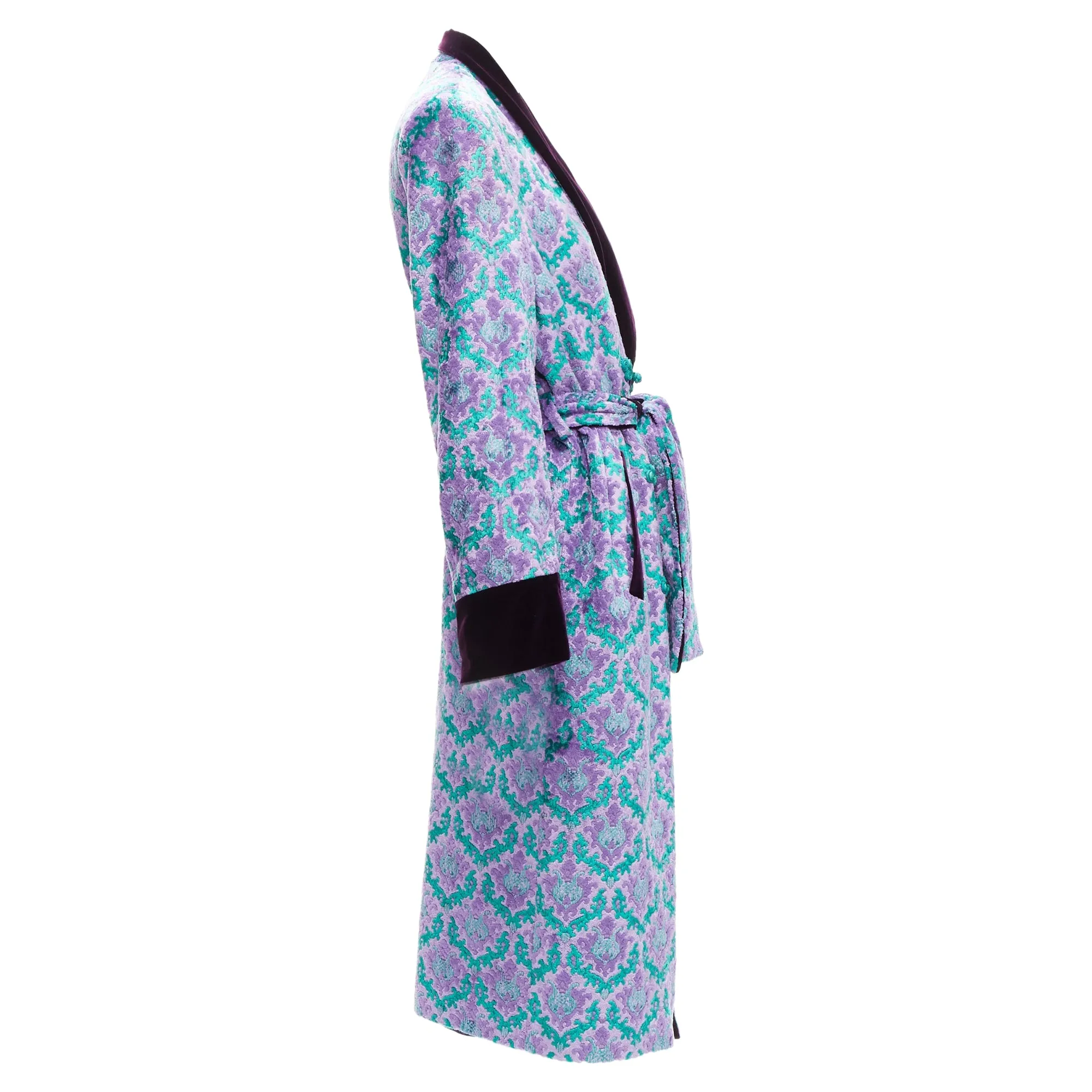 Gvgv tapestry jacquard velvet belted robe coat