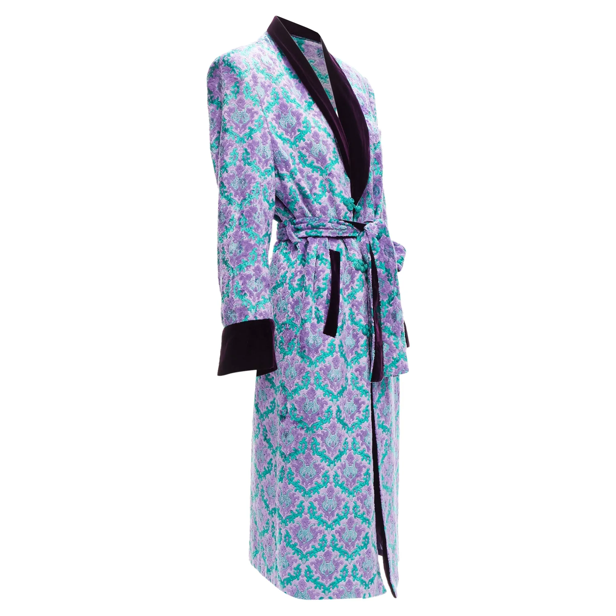 Gvgv tapestry jacquard velvet belted robe coat
