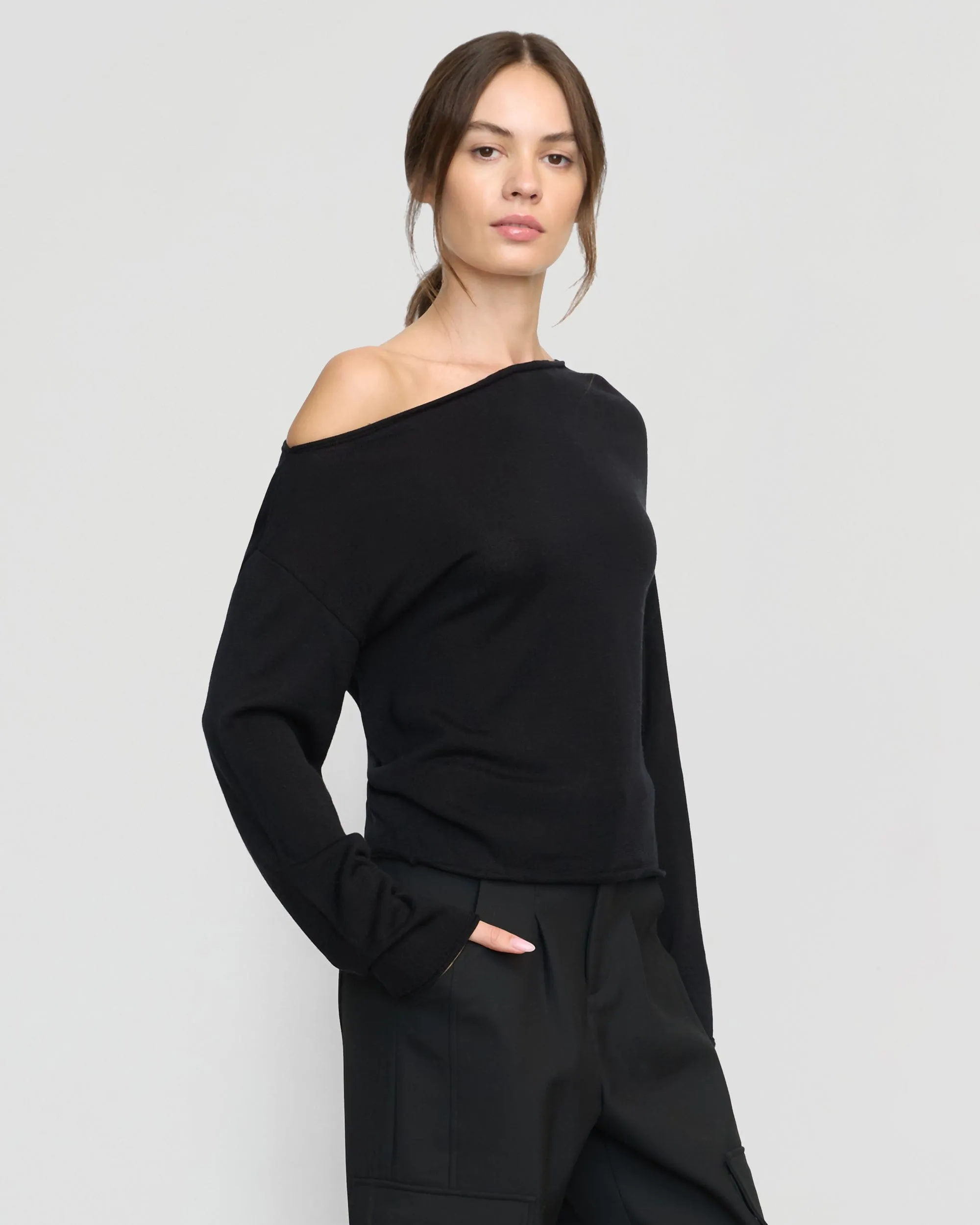 Hachi Tencel-Wool Off-Shoulder Sweater