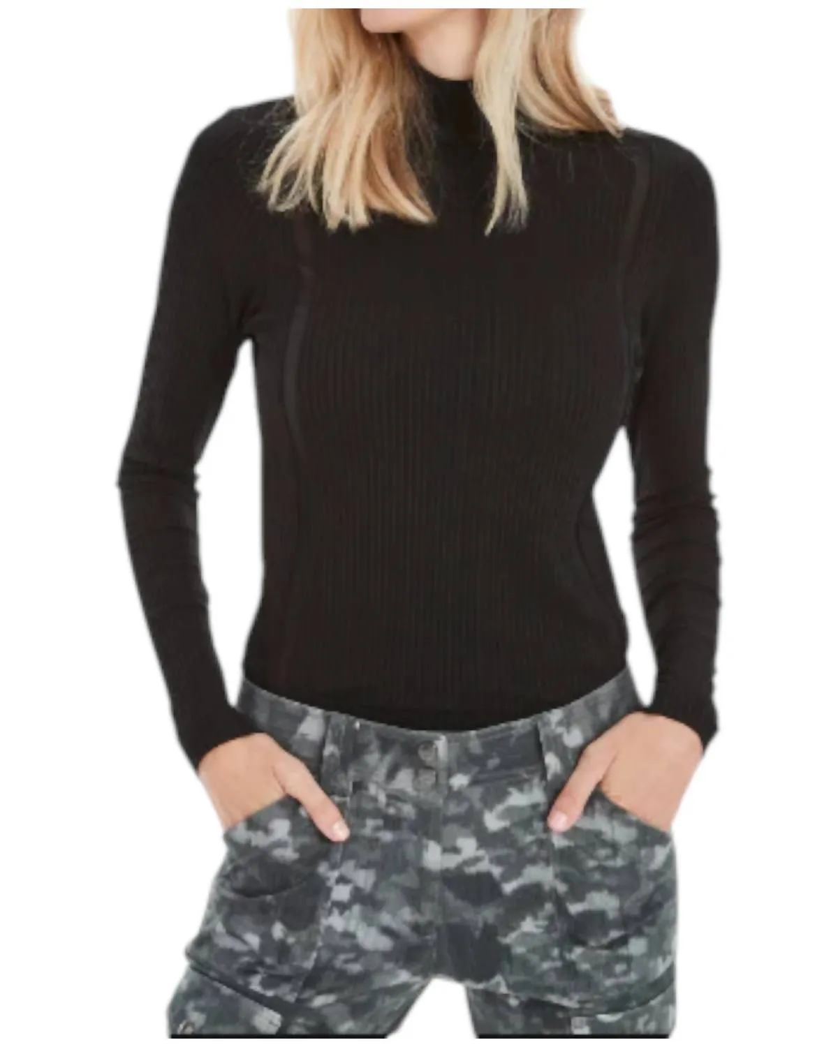 Halsey Ribbed Turtle Neck Top In Black