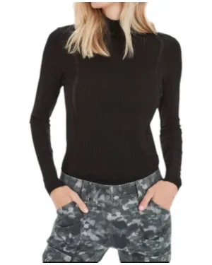 Halsey Ribbed Turtle Neck Top In Black
