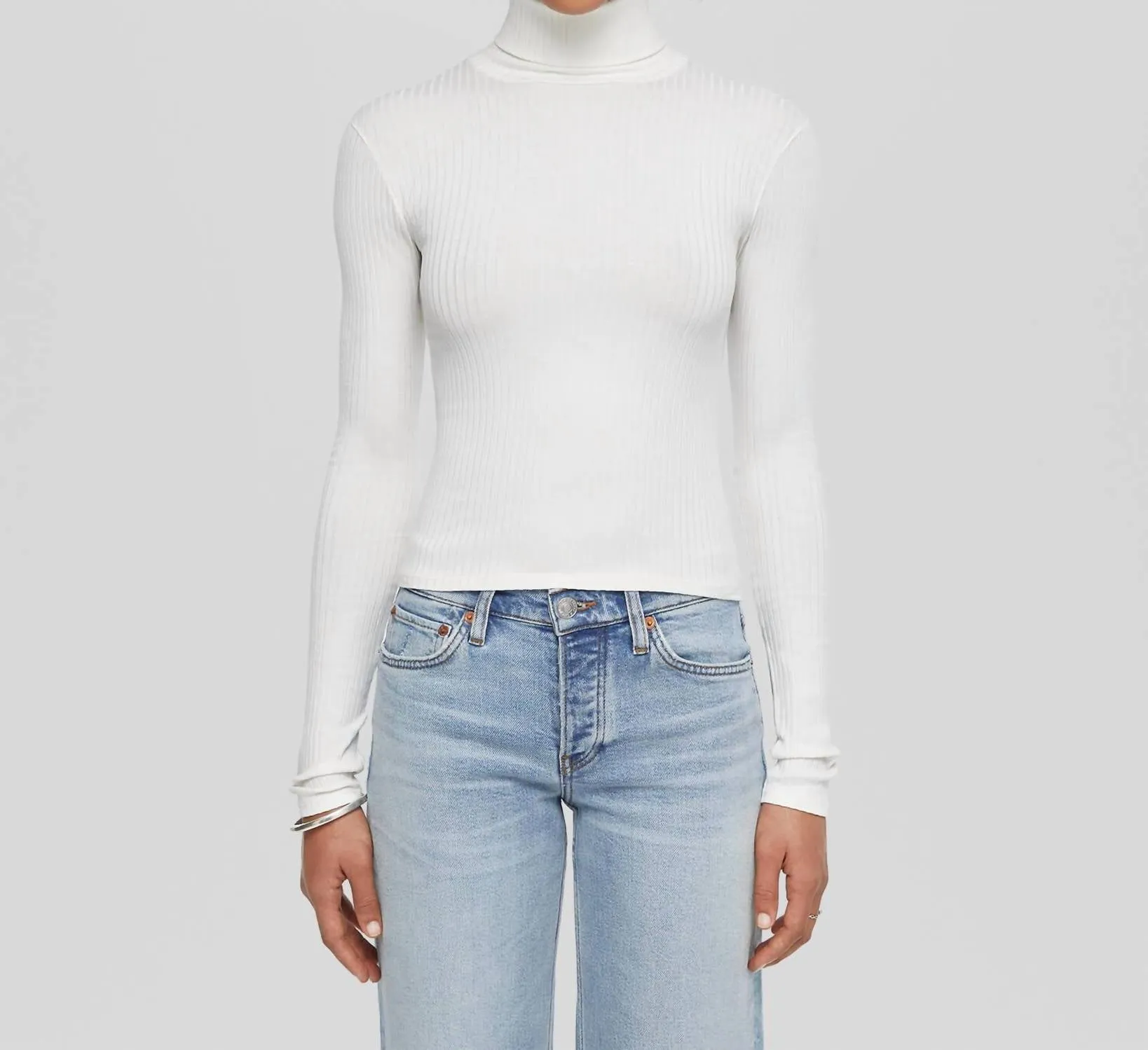 Hanes Ribbed Turtleneck Sweater In Vintage White
