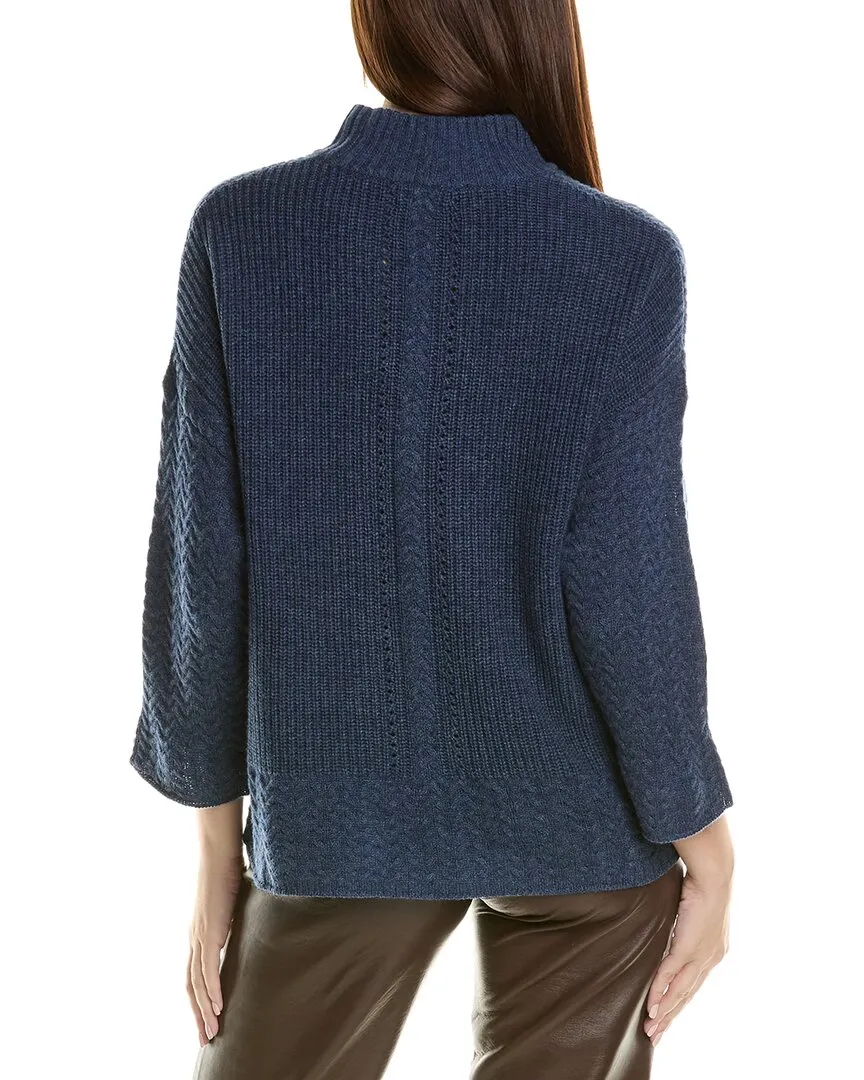 Hannah Rose Shaker Cable Turtleneck Wool & Cashmere-Blend Sweater