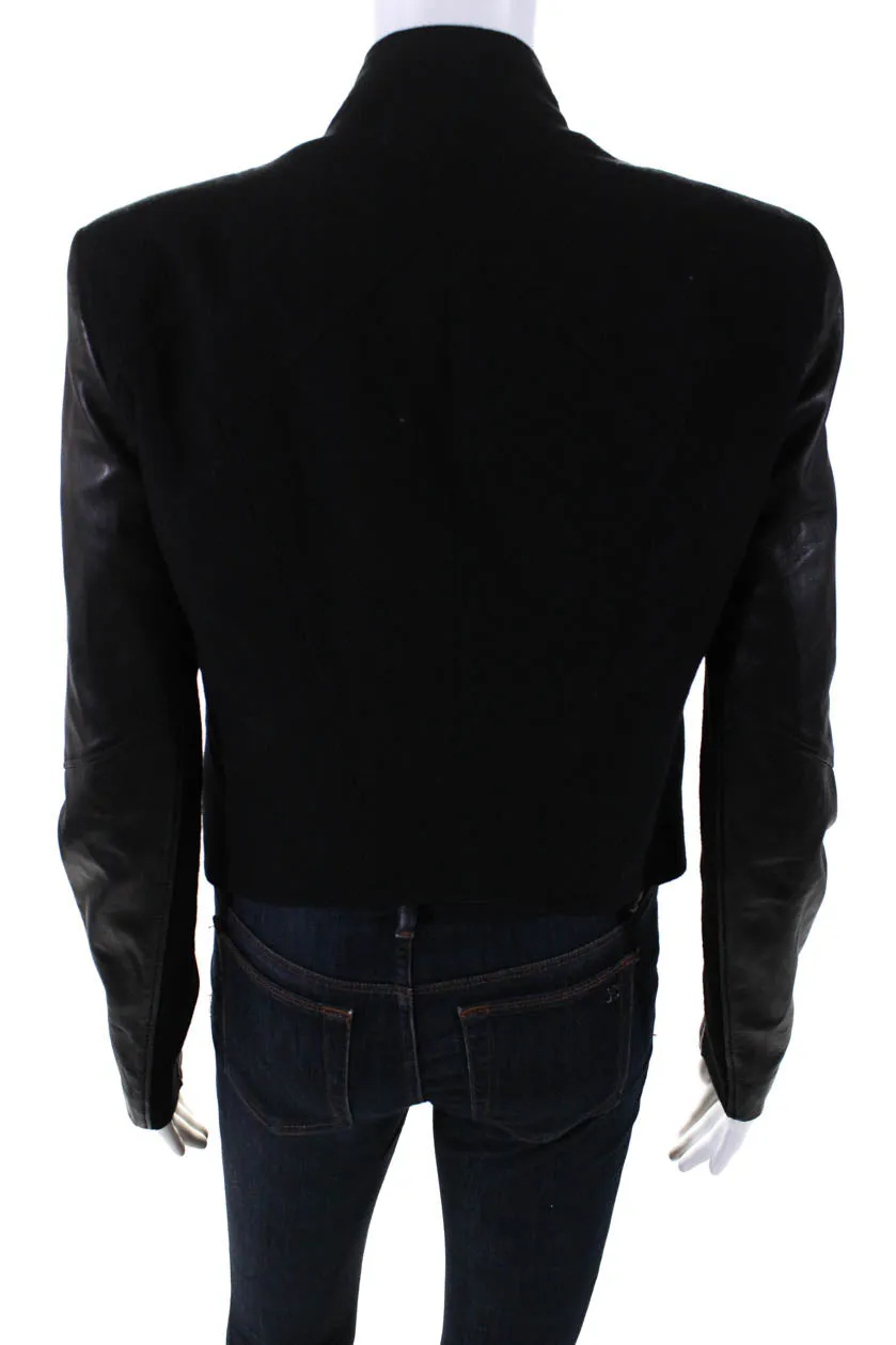 Helmut Lang Women's Long Sleeves Asymmetrical Leather Moto Jacket Black