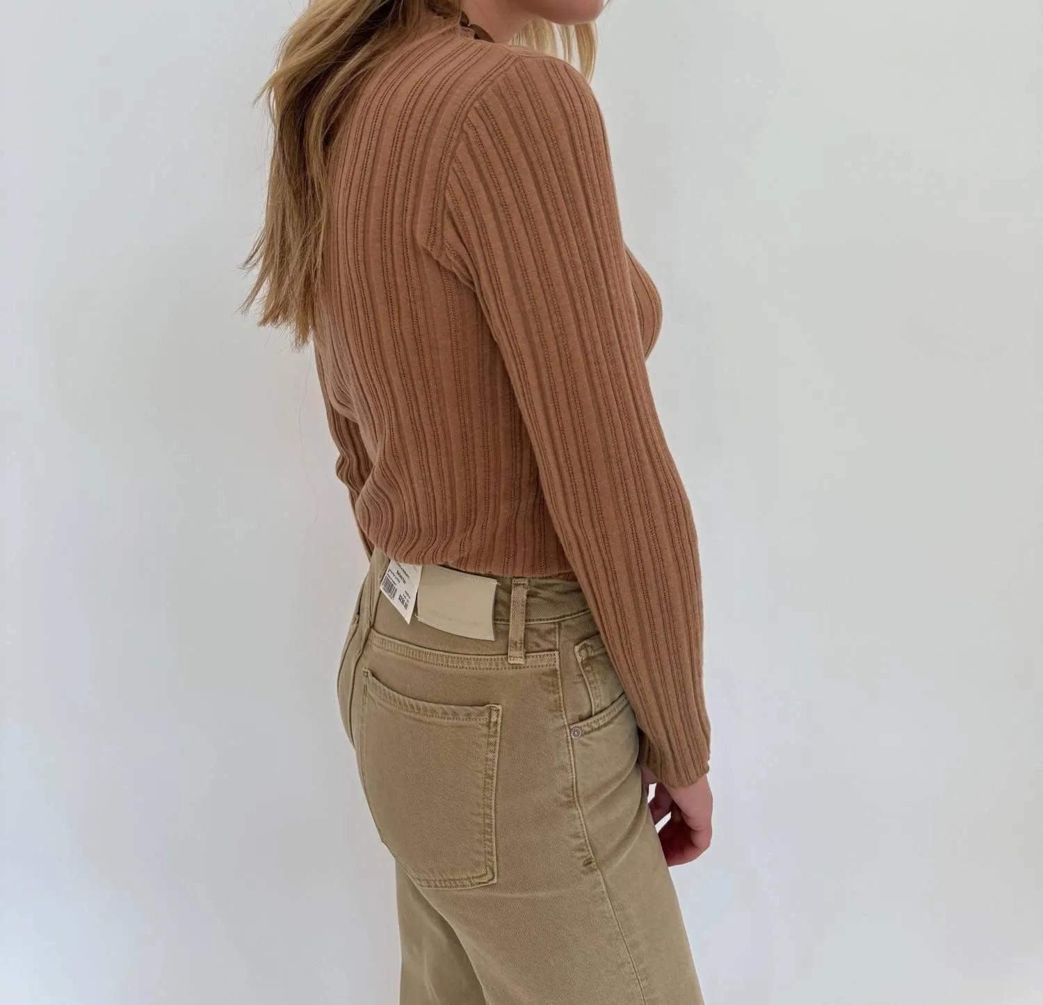 Hendrix Rib Mock Neck Top In Camel