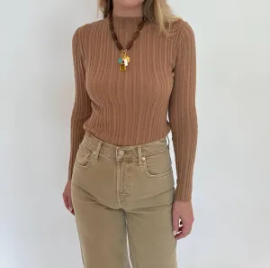 Hendrix Rib Mock Neck Top In Camel
