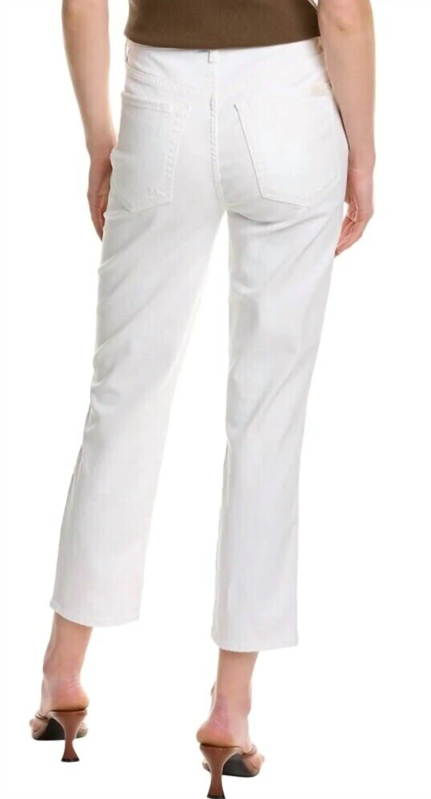 Hi-Waist Button Fly Cropped Straight Jeans In White