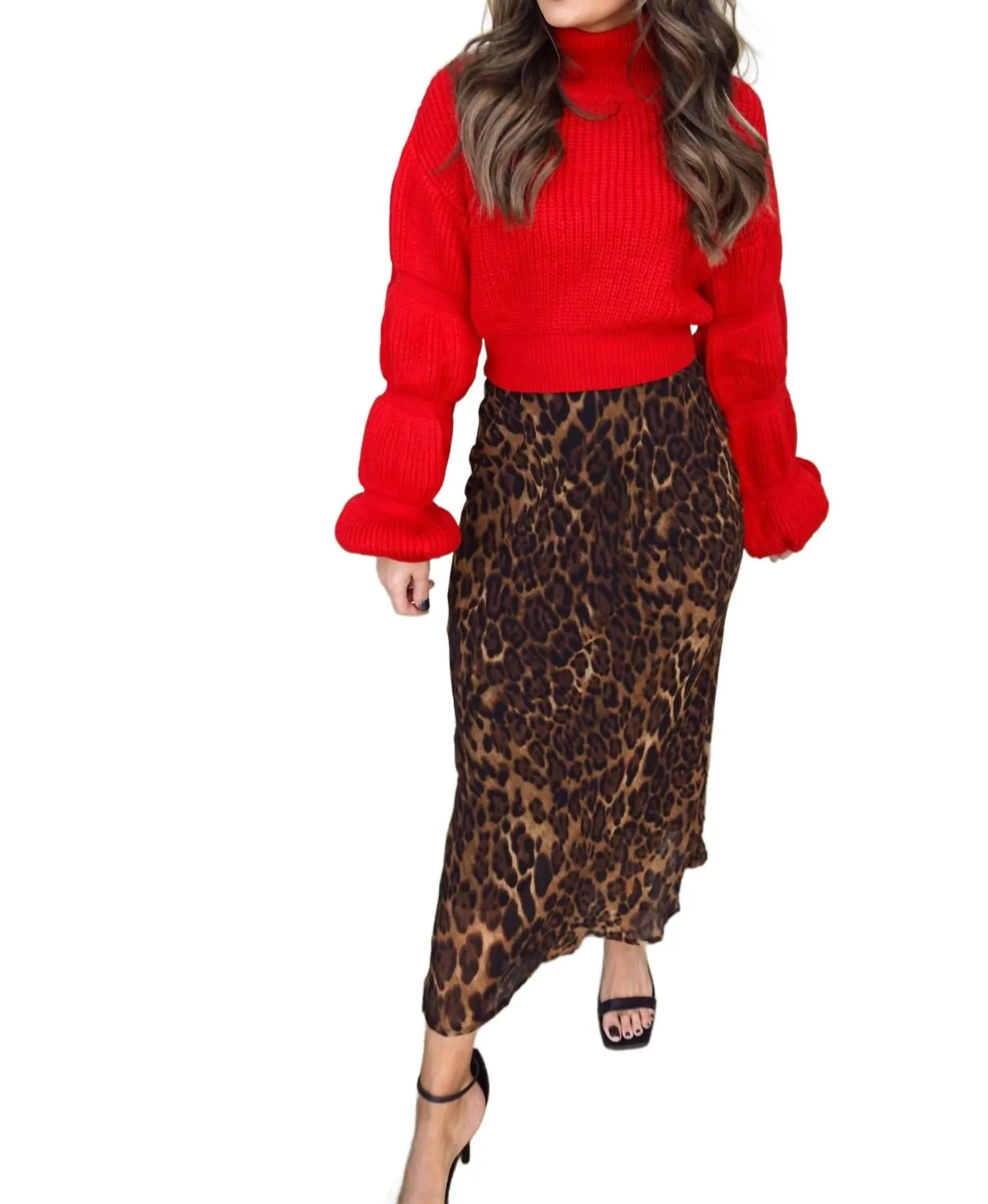 High-Neck Sweater With Textured Sleeve