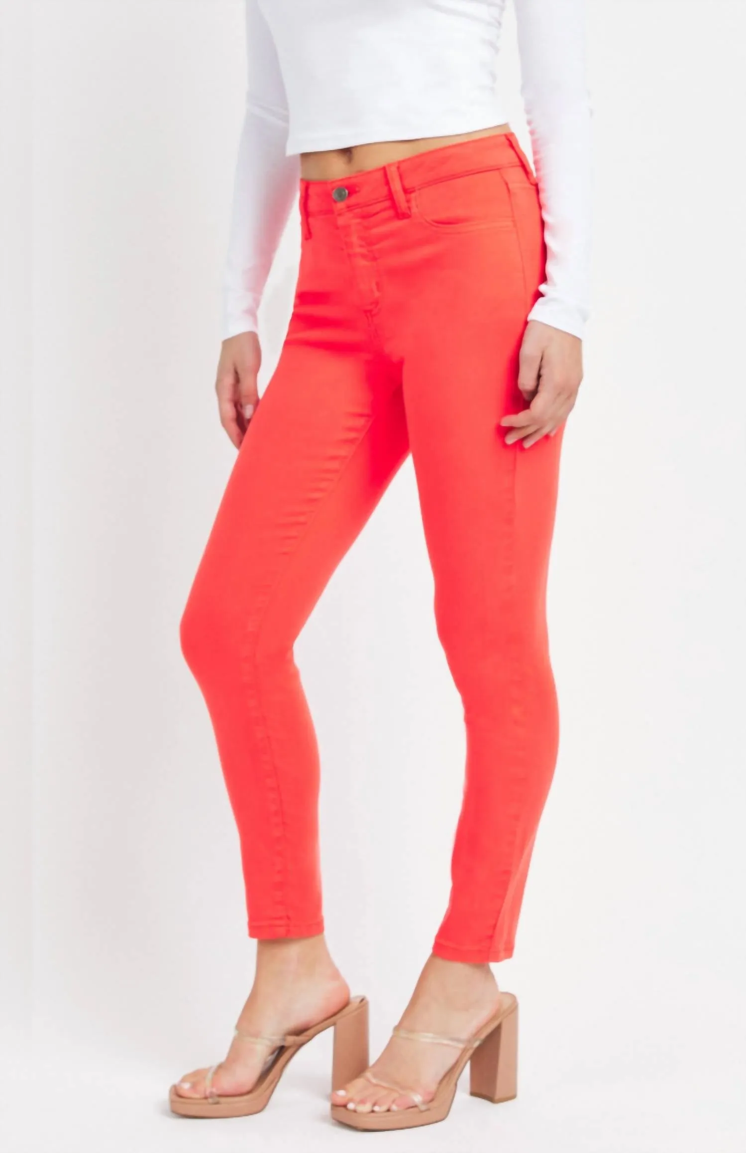 High Rise Crop Skinny In Red Orange