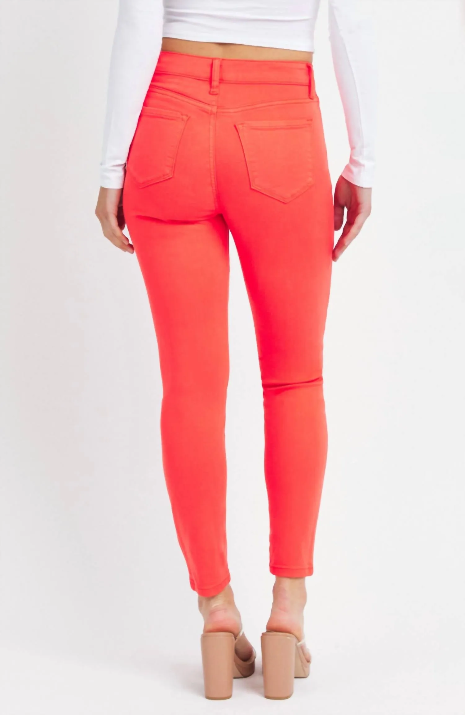 High Rise Crop Skinny In Red Orange