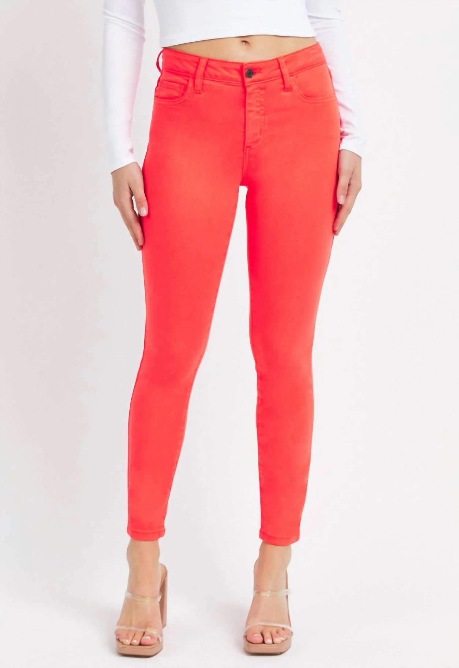 High Rise Crop Skinny In Red Orange