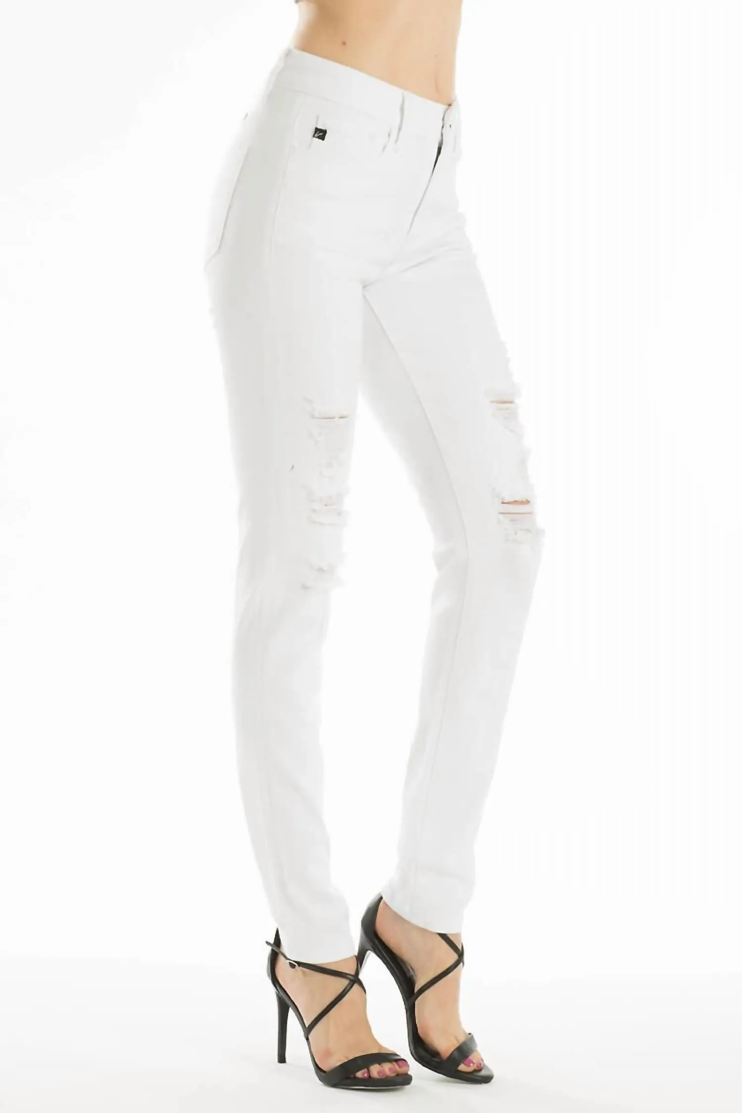 High Rise Distressed Skinny Jeans In White
