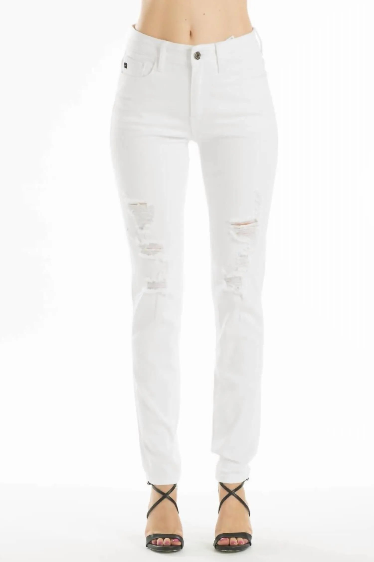 High Rise Distressed Skinny Jeans In White