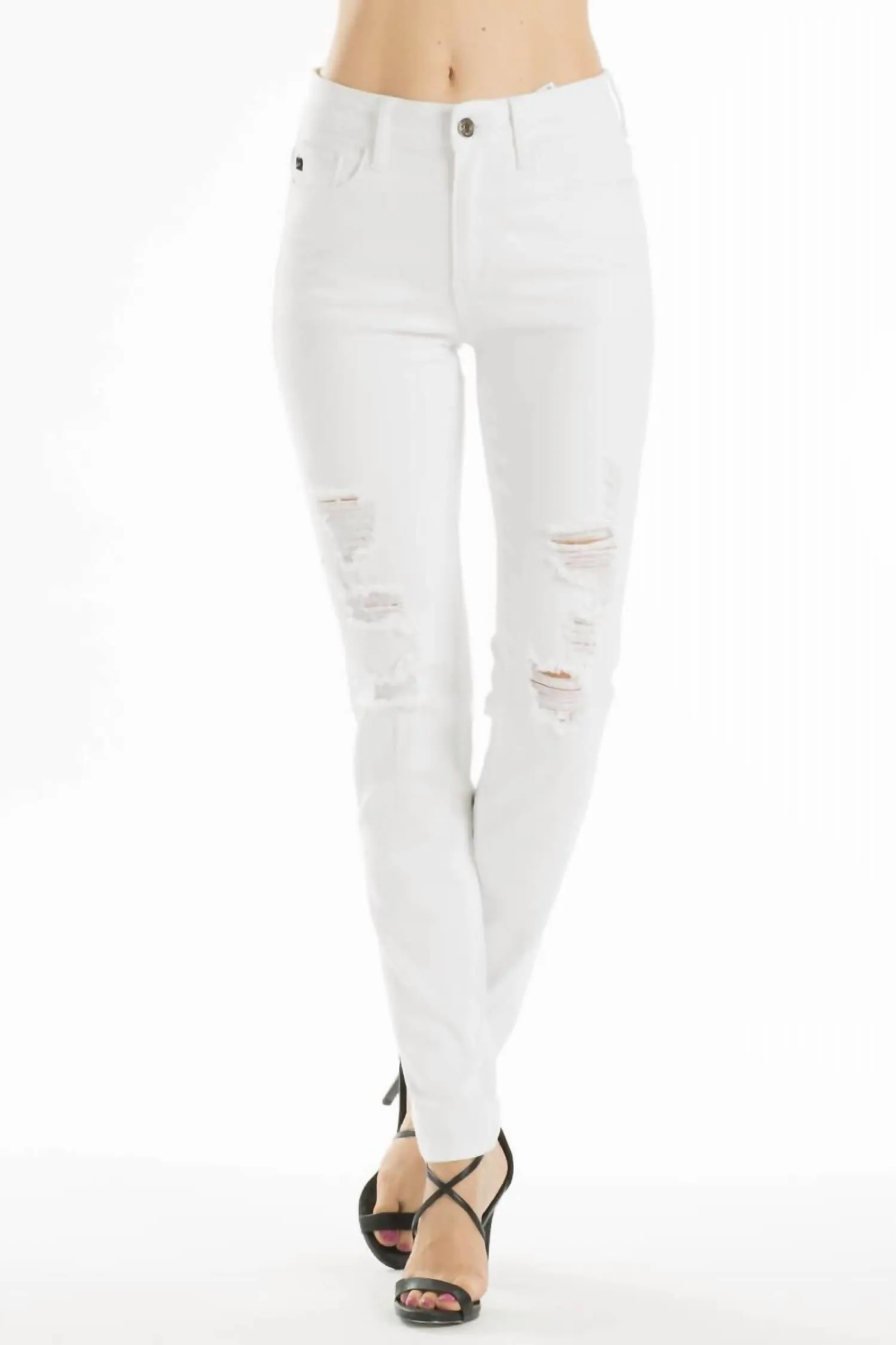 High Rise Distressed Skinny Jeans In White