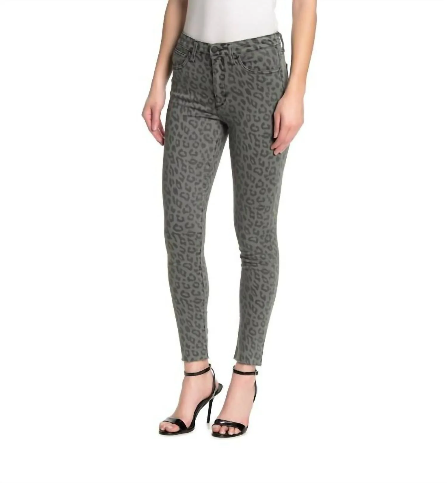 High Rise Leopard Print Skinny Jeans In Green