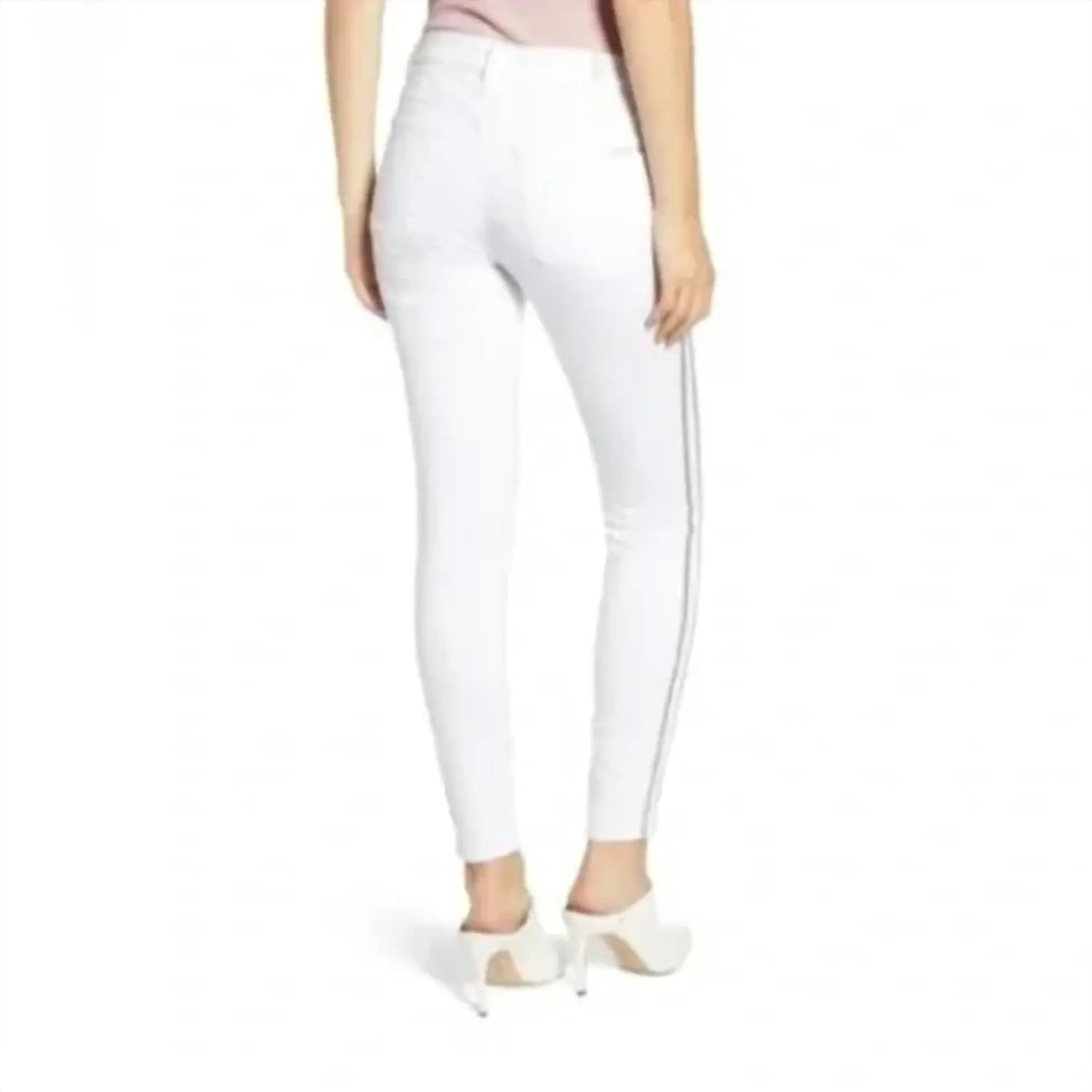 High Rise Skinny Glitter Side Stripe Jean In White