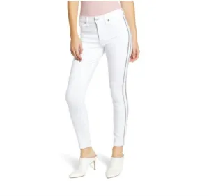 High Rise Skinny Glitter Side Stripe Jean In White