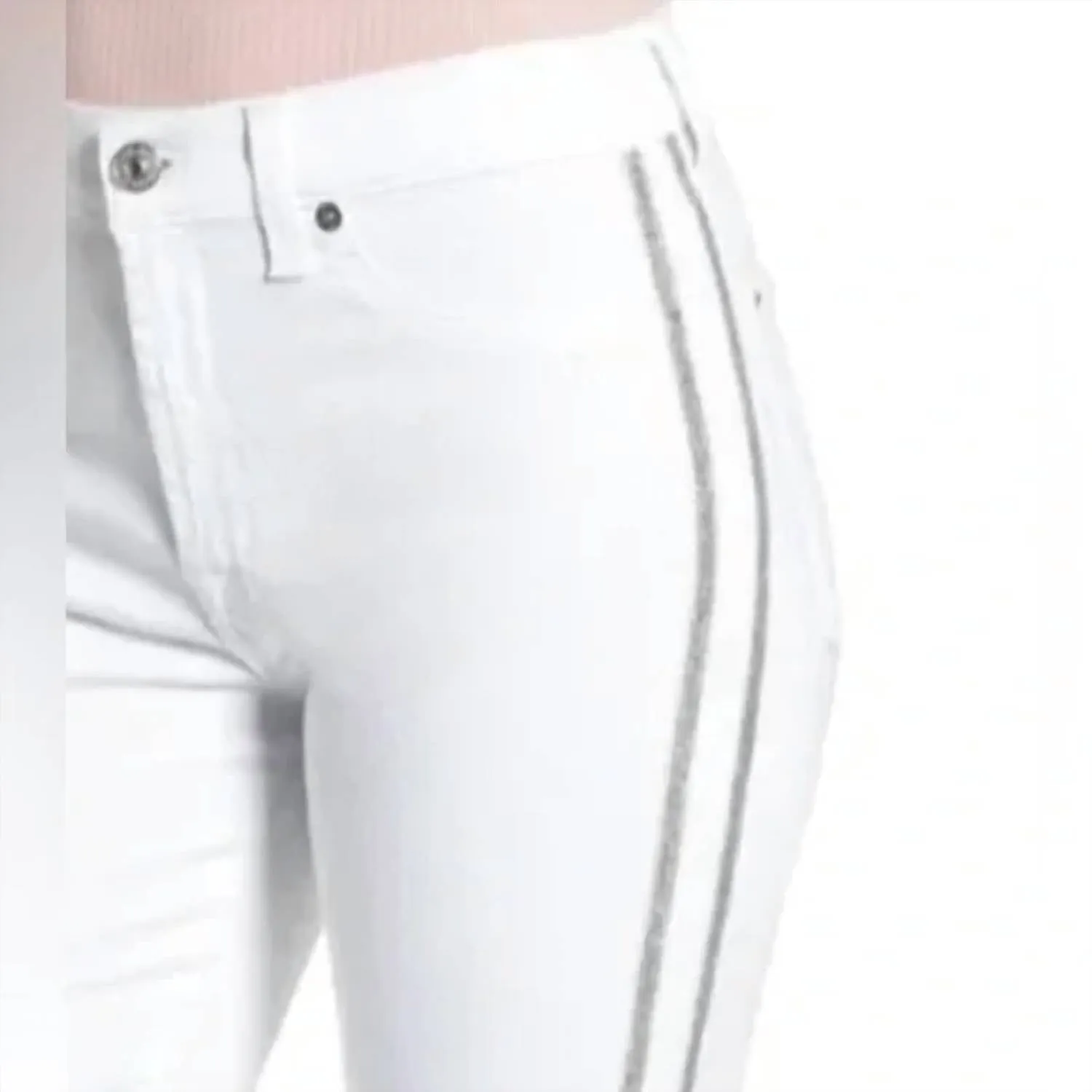 High Rise Skinny Glitter Side Stripe Jean In White