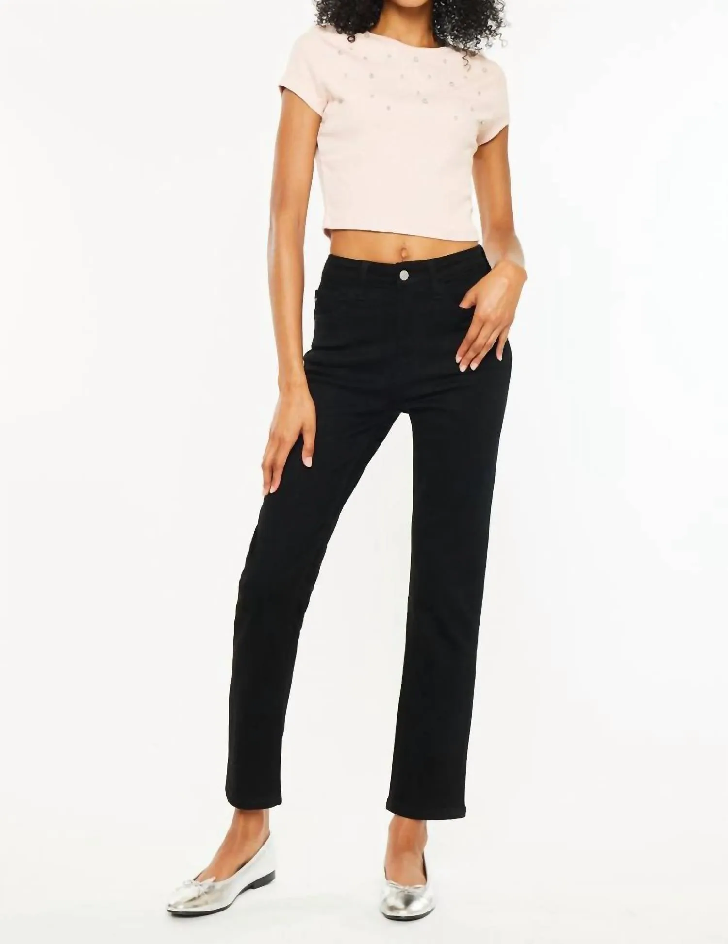 High Rise Slim Straight Black Jeans