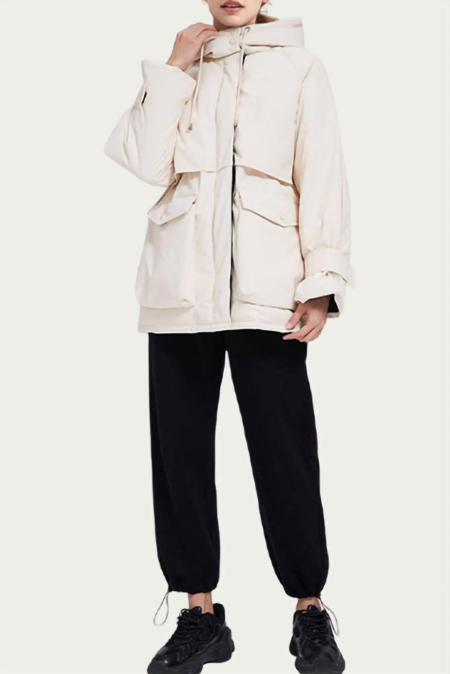 Hooded Shell Down Coat In Ivory